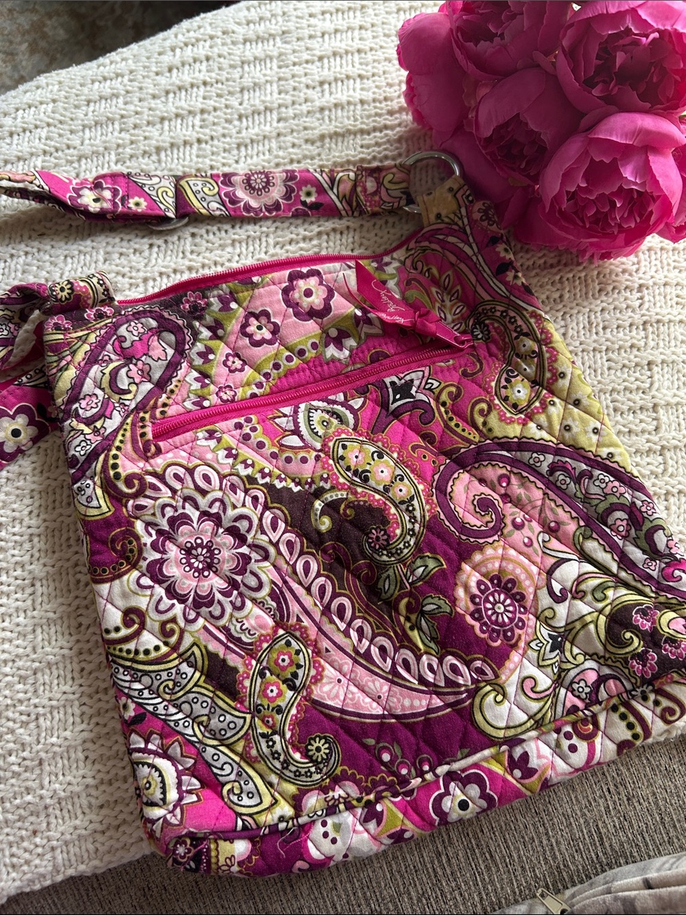Vera Bradley Pink Paisley Quilted Crossbody Bag